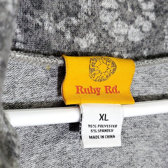 Ruby Rd. Grey 3/4 Sleeve Open Lace Pattern Cowl Neck Sweater/Shirt - Sz XLarge - Picture 6 of 6